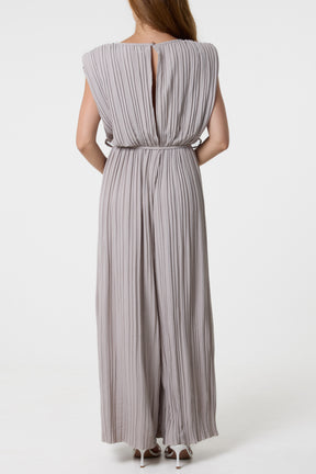 Pleated Shoulder Pad Jumpsuit