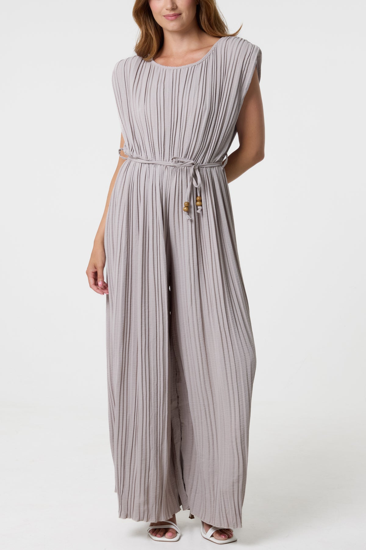 Pleated Shoulder Pad Jumpsuit
