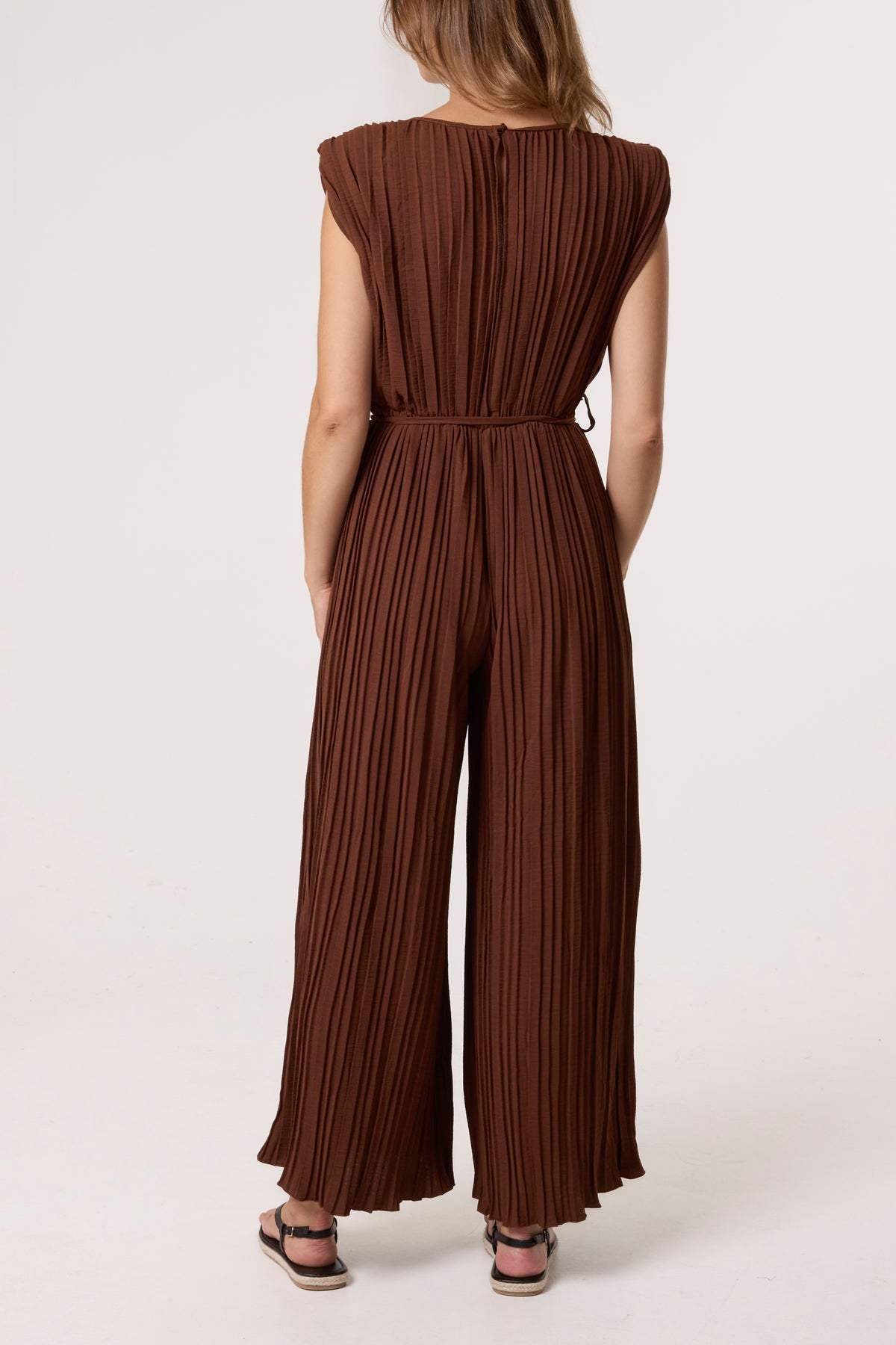 Pleated Shoulder Pad Jumpsuit