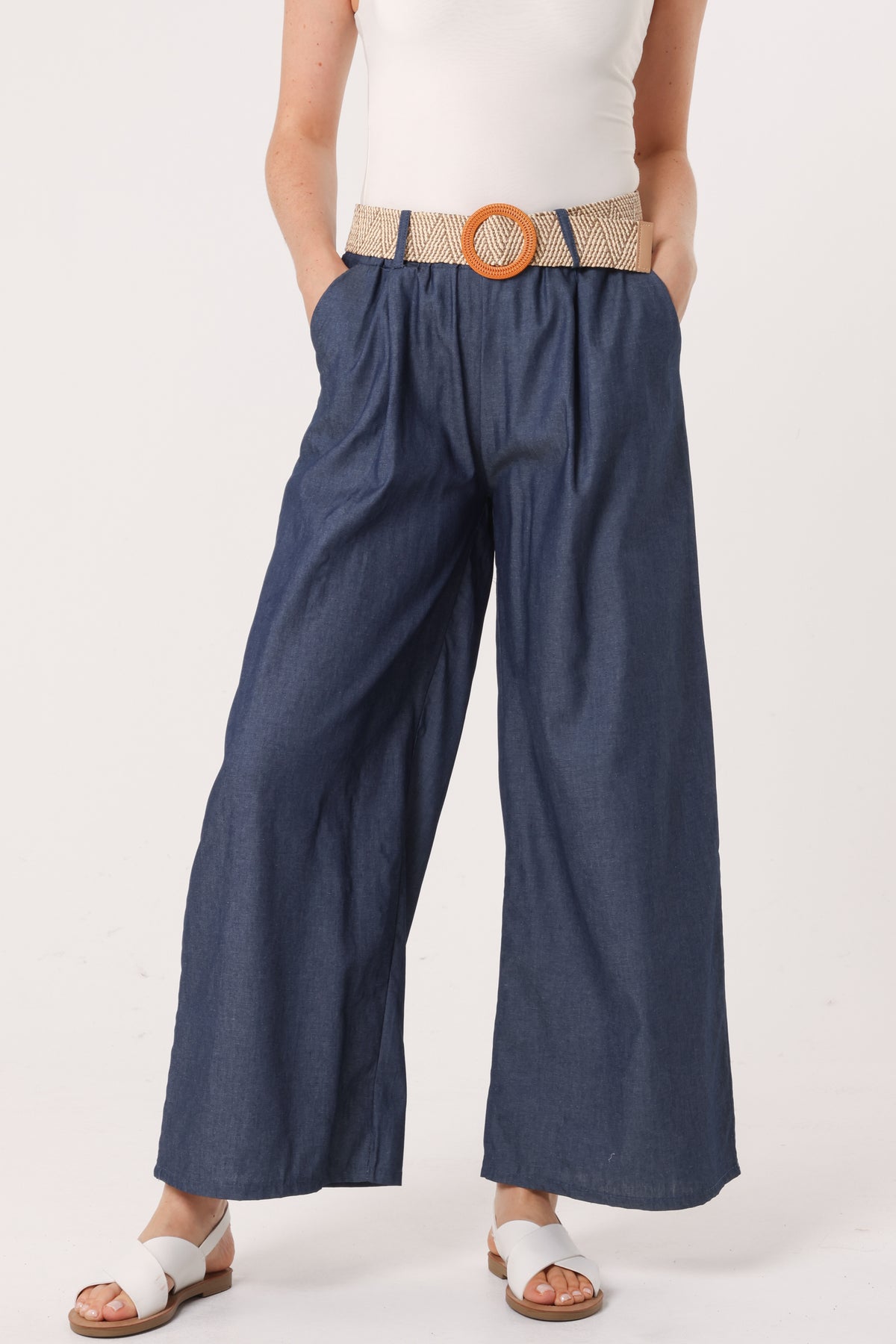 Belted Wide Leg Tencel Trouser