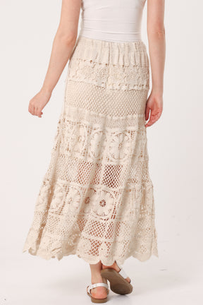 Floral Crochet Tiered Midi Skirt