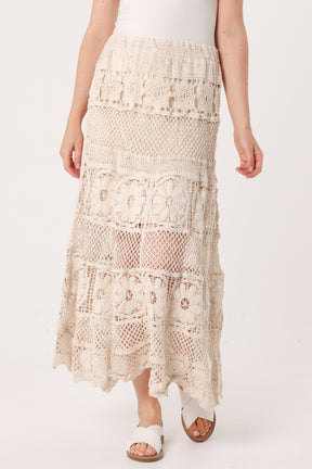 Floral Crochet Tiered Midi Skirt