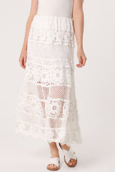 Floral Crochet Tiered Midi Skirt