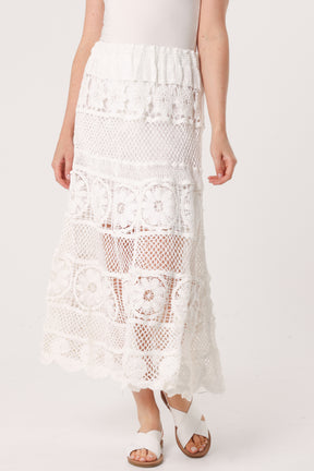 Floral Crochet Tiered Midi Skirt