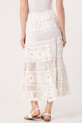 Floral Crochet Tiered Midi Skirt