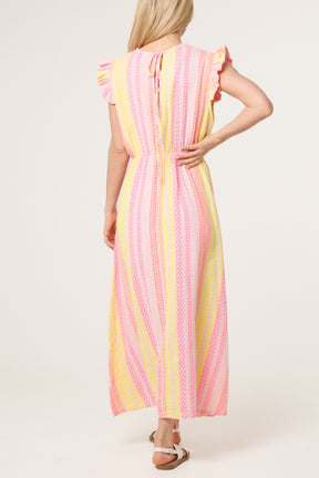 Aztec Print Frill Sleeve Cotton Dress