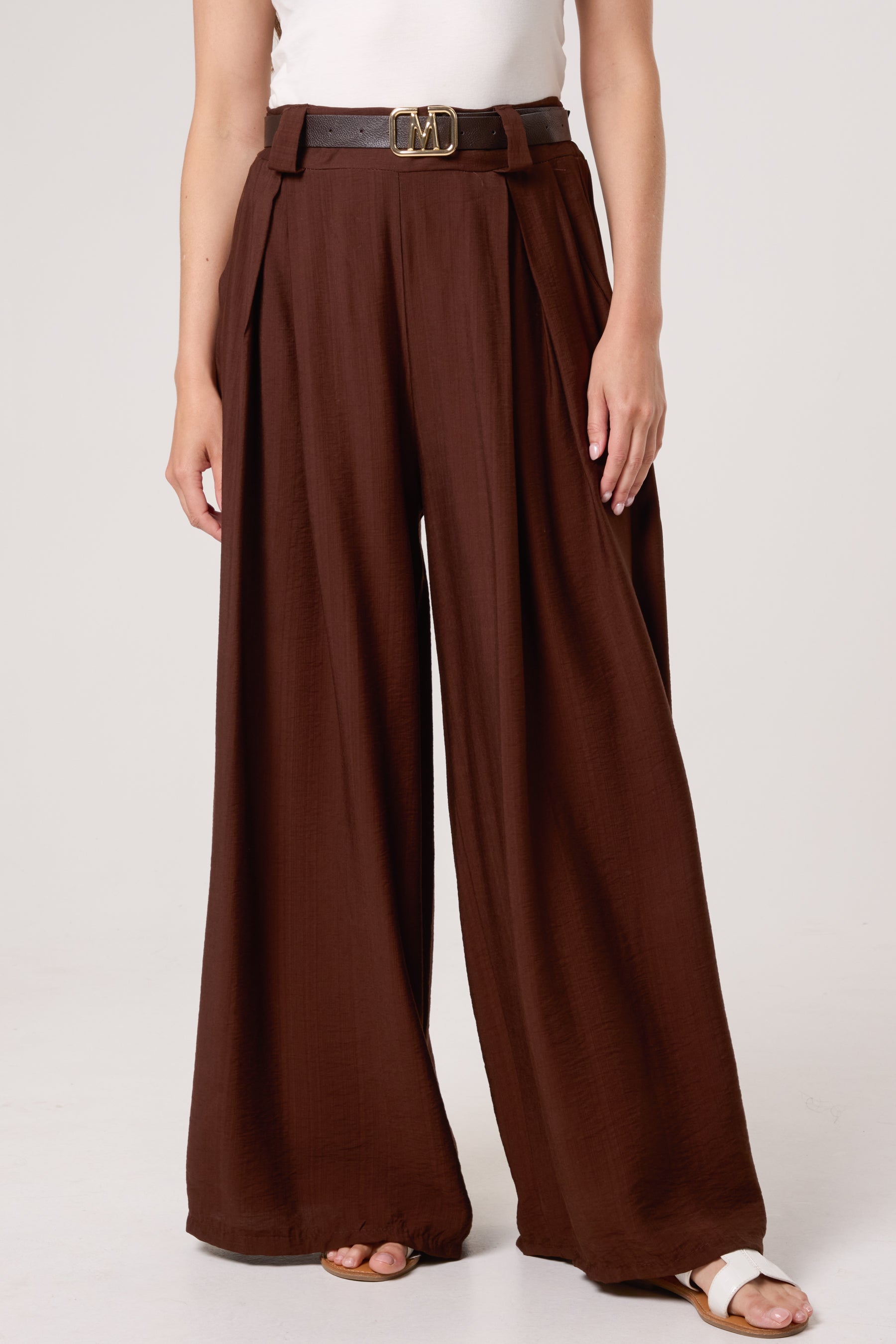 Belted Tailored Palazzo Trousers