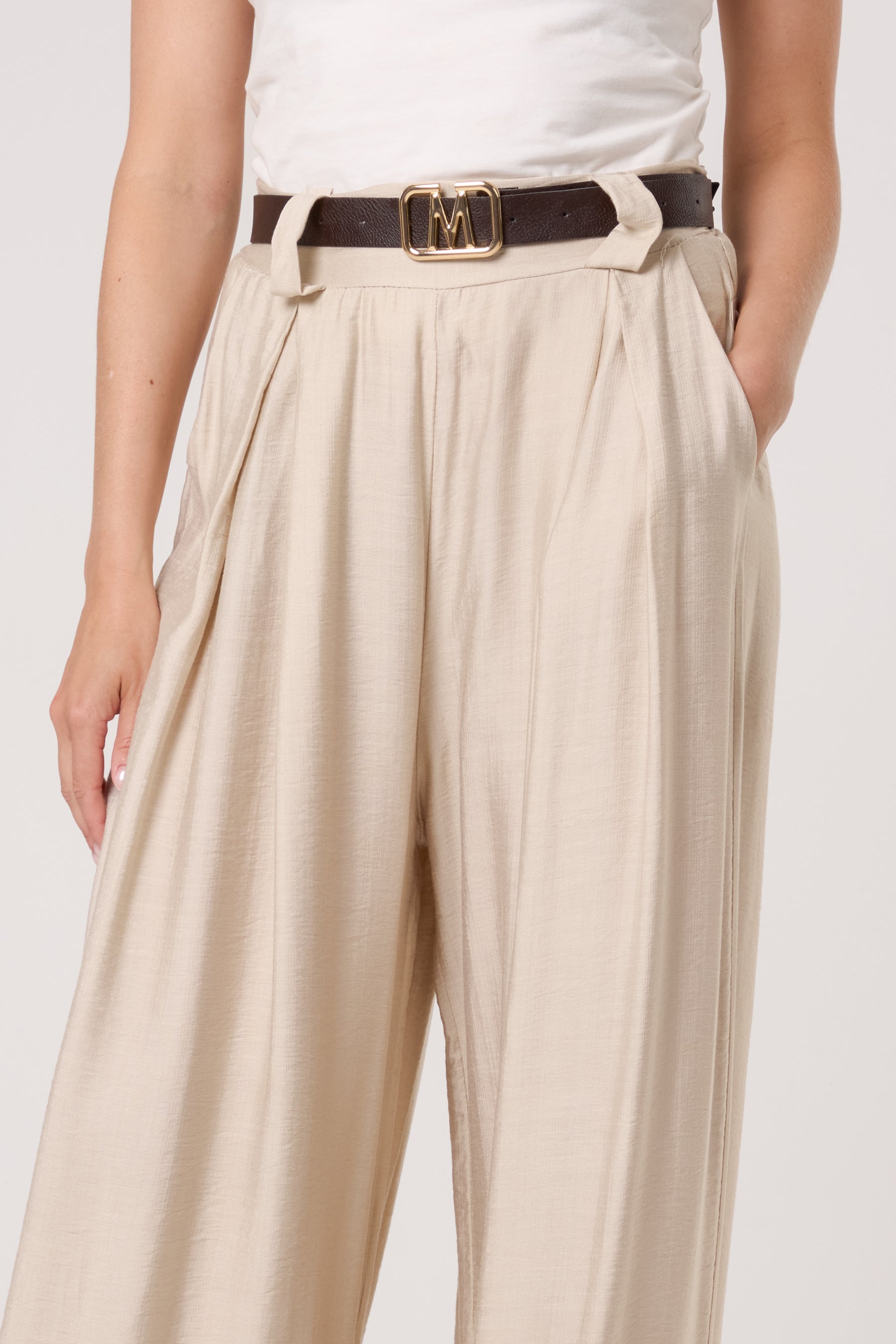 Belted Tailored Palazzo Trousers