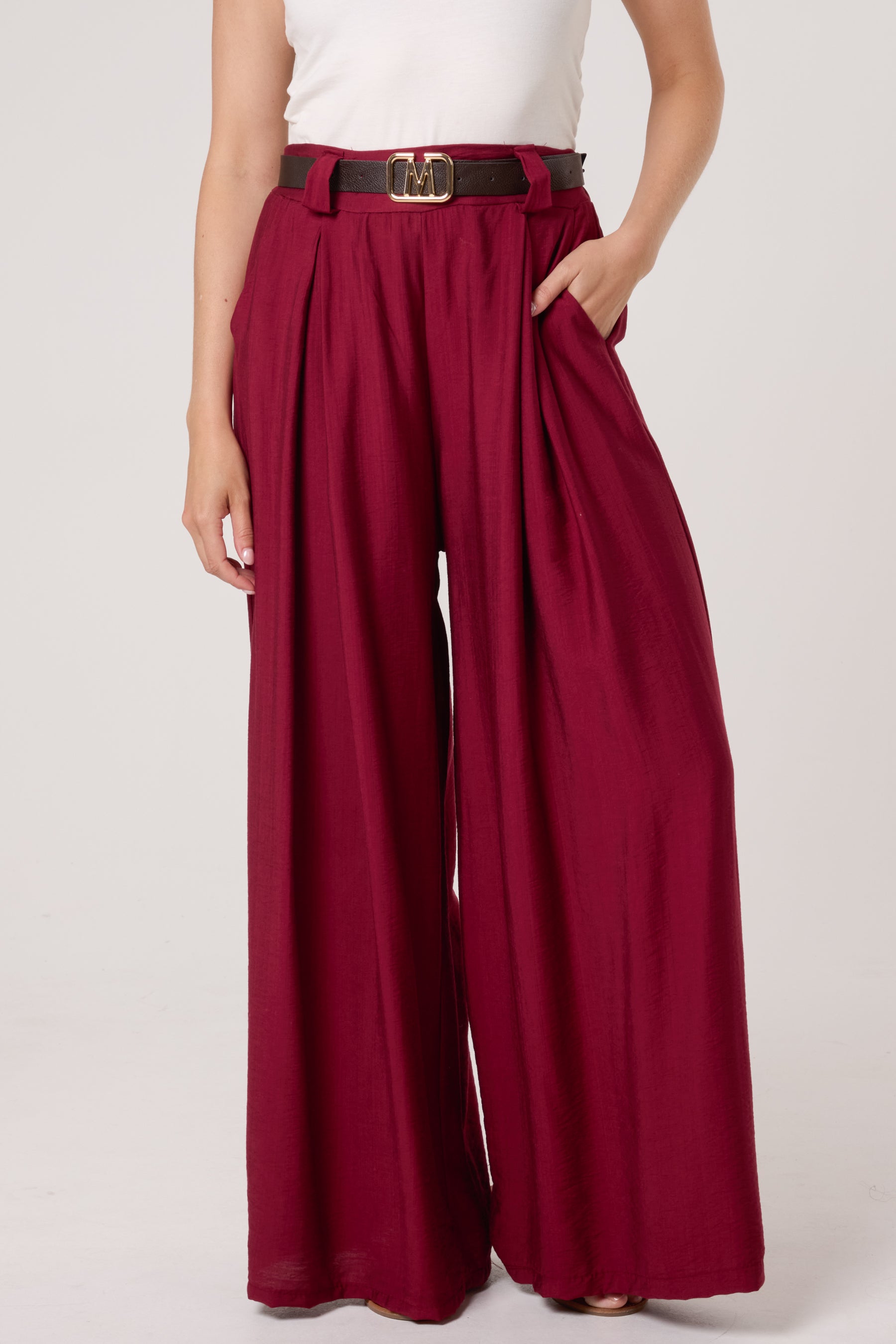 Belted Tailored Palazzo Trousers