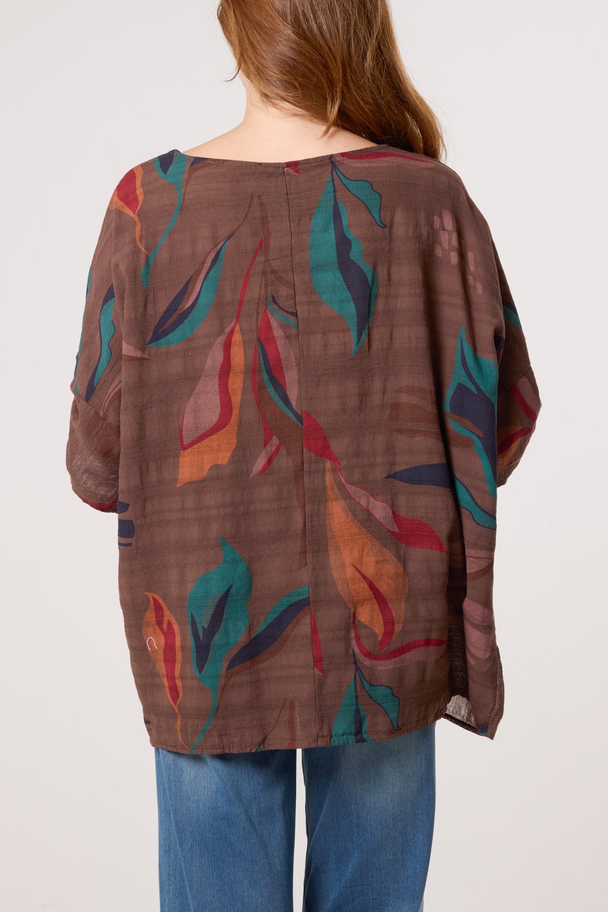 Pure Cotton Contrast Leaves Print Top