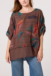 Pure Cotton Contrast Leaves Print Top