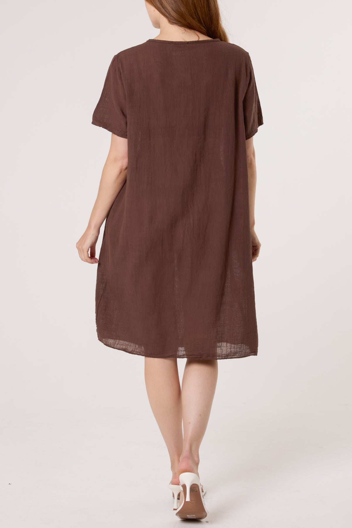 Front Button Pockets Cotton Dress