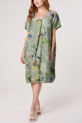 Watercolour Flower V-Neck Dress
