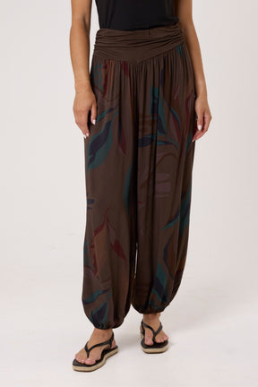 Leave Print Waistband Harem Trousers