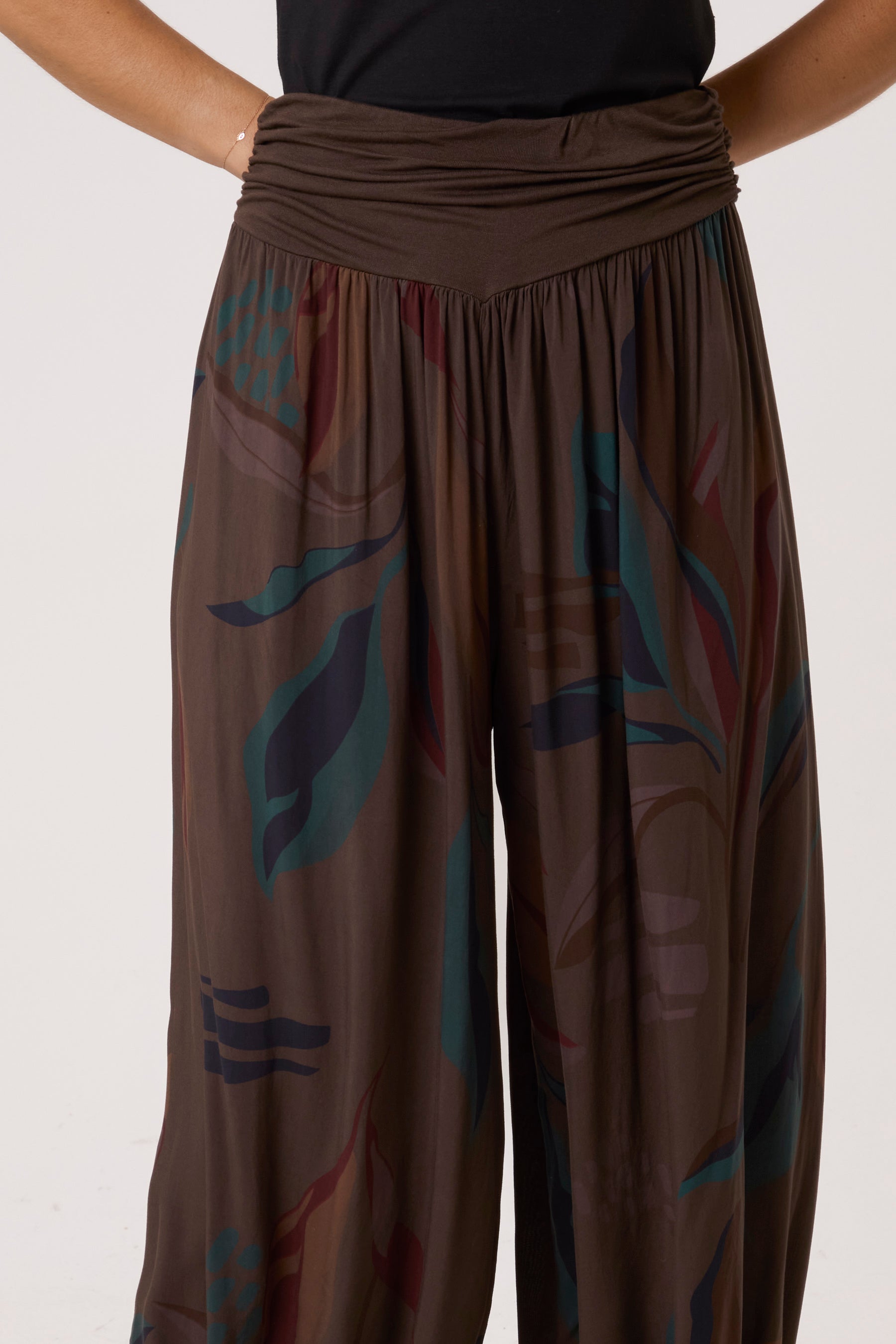 Leave Print Waistband Harem Trousers