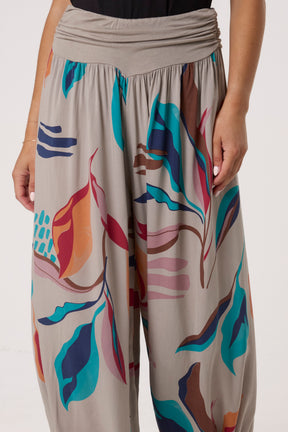 Leave Print Waistband Harem Trousers