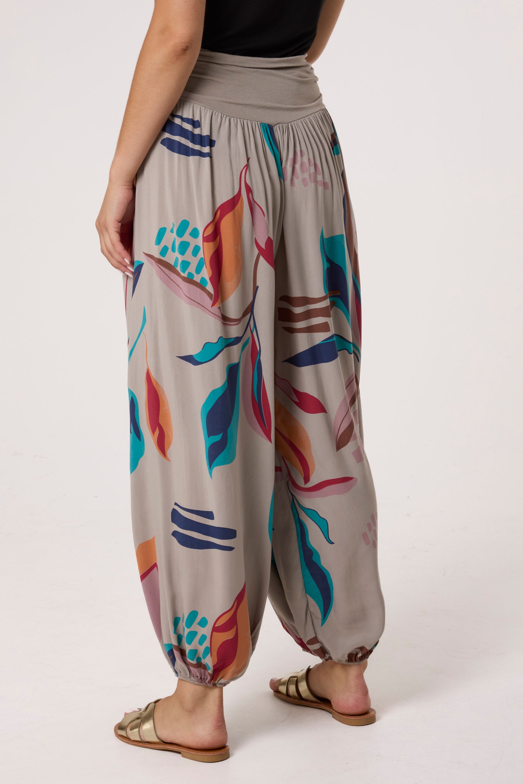 Leave Print Waistband Harem Trousers