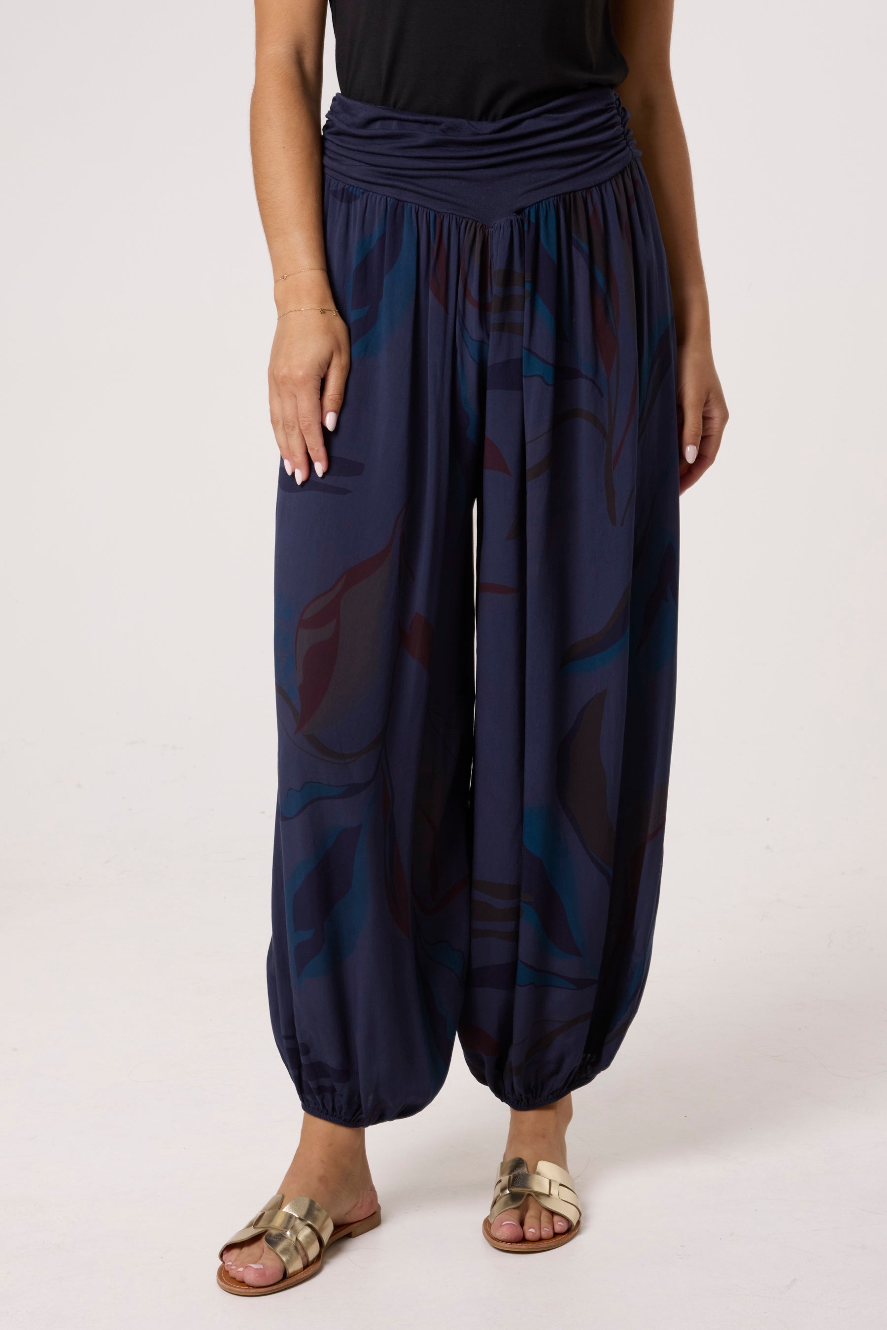 Leave Print Waistband Harem Trousers