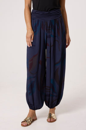 Leave Print Waistband Harem Trousers