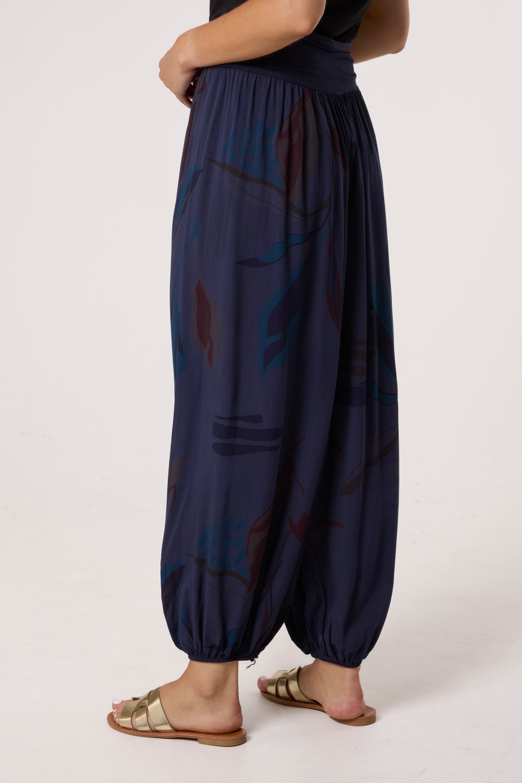 Leave Print Waistband Harem Trousers