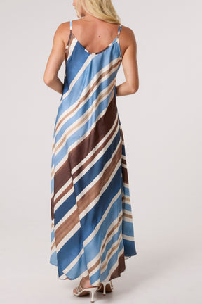 Strappy Stripe Satin Maxi Dress
