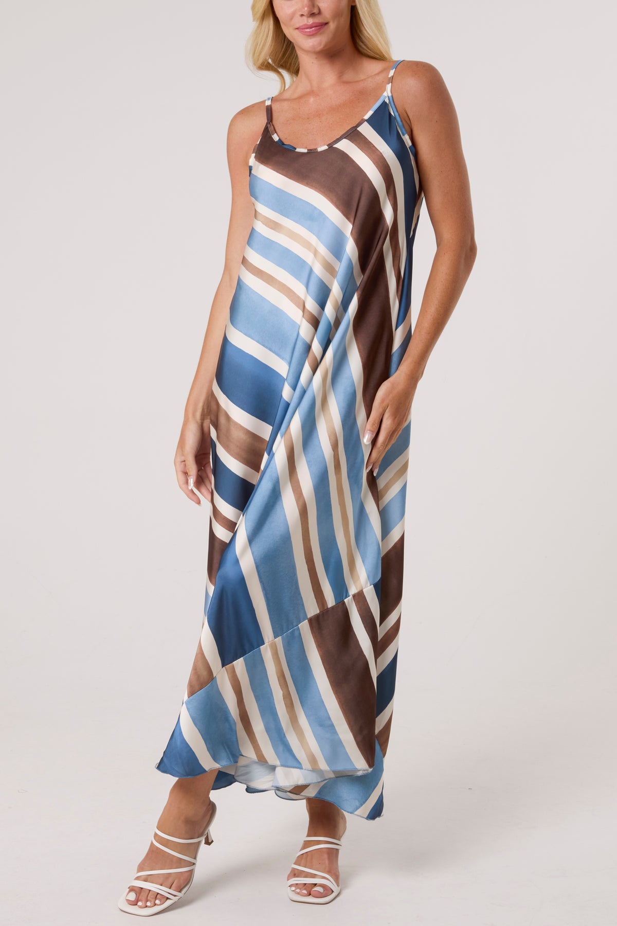Strappy Stripe Satin Maxi Dress