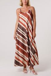 Strappy Stripe Satin Maxi Dress