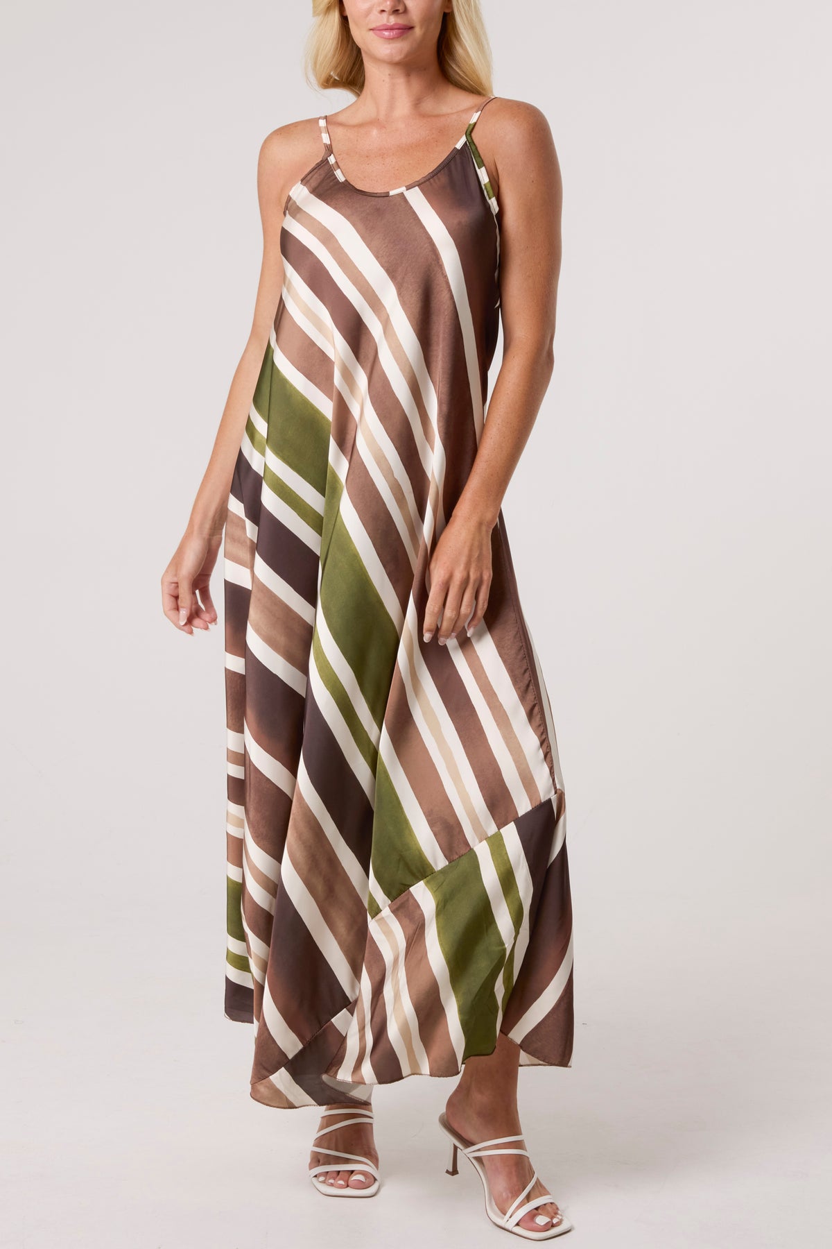 Strappy Stripe Satin Maxi Dress