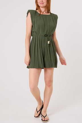Shoulder Pad Pleated Playsuit