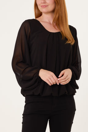 Scoop Neck Bubble Hem Blouse