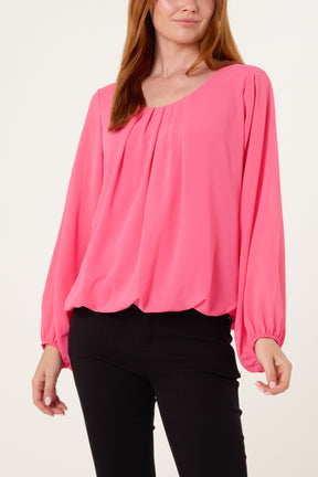 Scoop Neck Bubble Hem Blouse