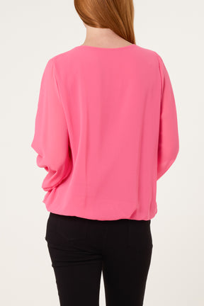 Scoop Neck Bubble Hem Blouse