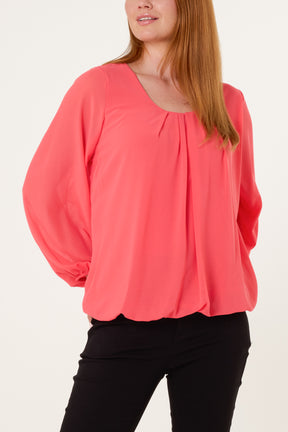 Scoop Neck Bubble Hem Blouse