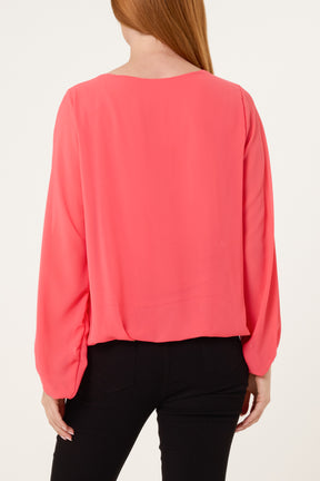 Scoop Neck Bubble Hem Blouse