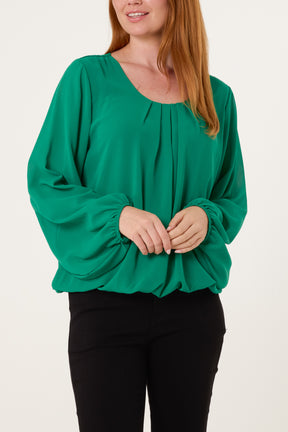 Scoop Neck Bubble Hem Blouse