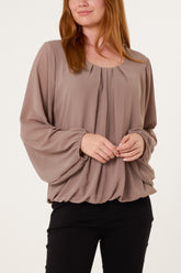 Scoop Neck Bubble Hem Blouse