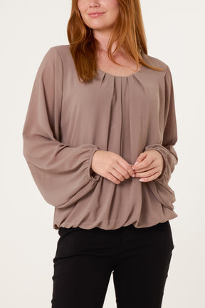 Scoop Neck Bubble Hem Blouse