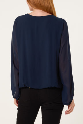 Scoop Neck Bubble Hem Blouse