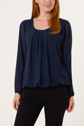 Scoop Neck Bubble Hem Blouse