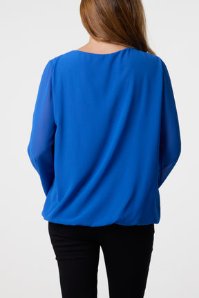 Scoop Neck Bubble Hem Blouse