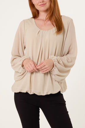 Scoop Neck Bubble Hem Blouse