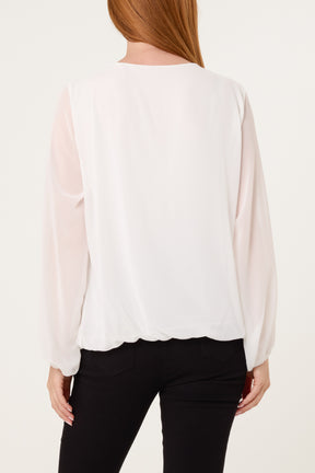 Scoop Neck Bubble Hem Blouse