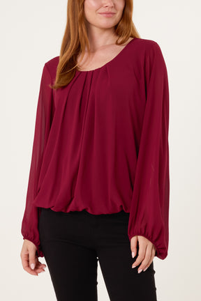 Scoop Neck Bubble Hem Blouse
