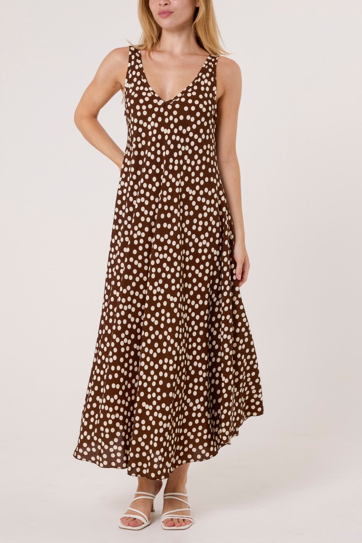 Double V-Neck Polka Dot Maxi Dress