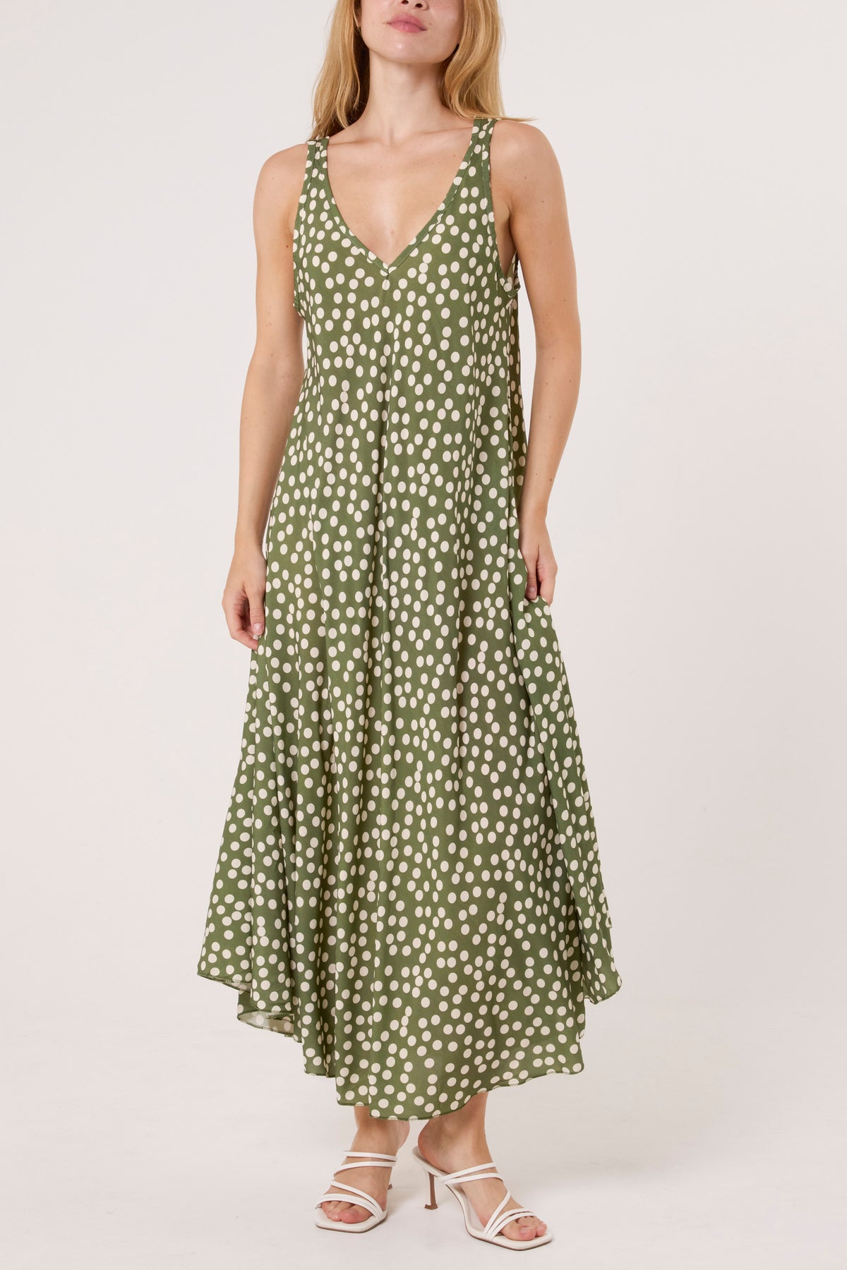 Double V-Neck Polka Dot Maxi Dress