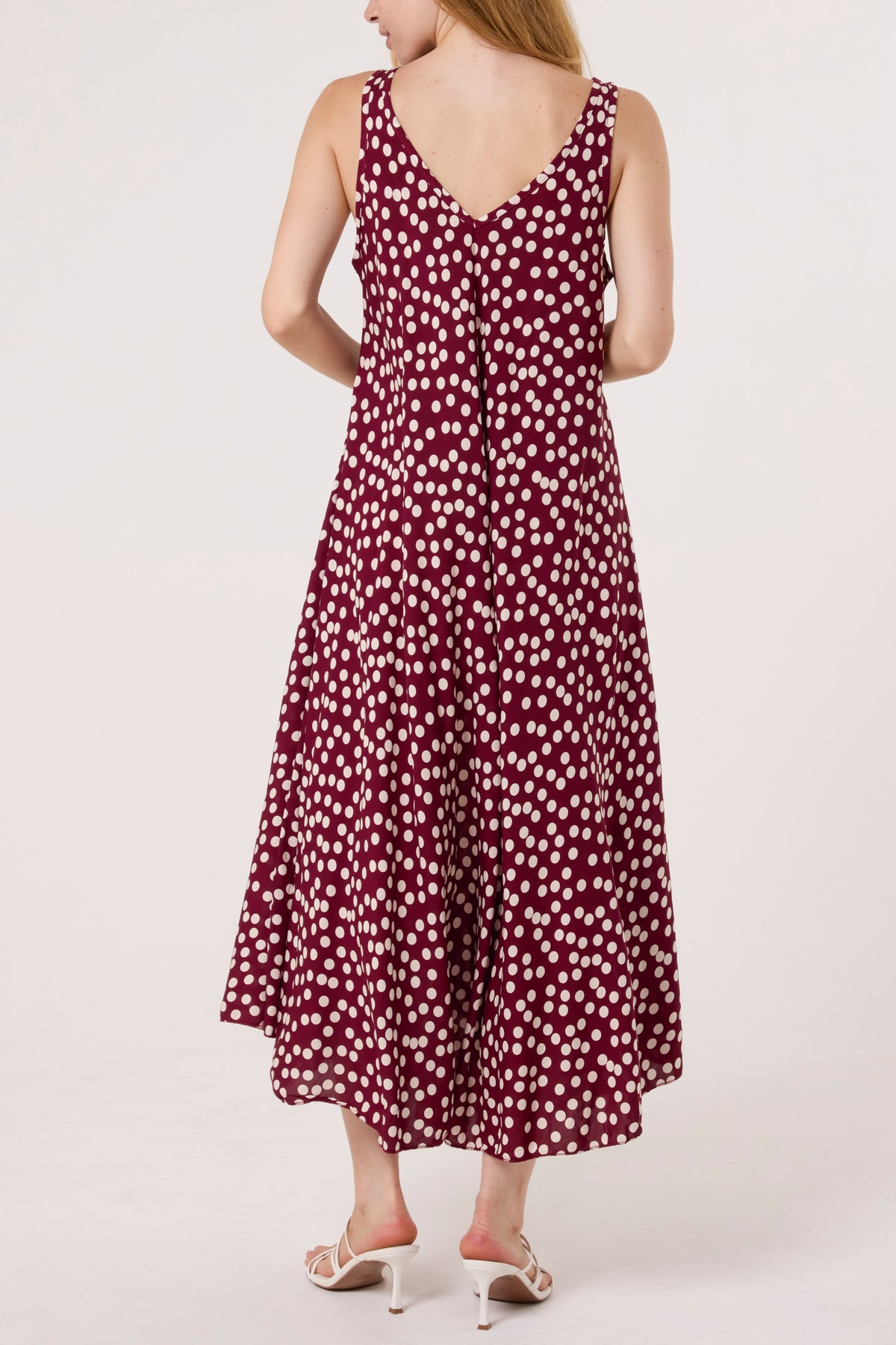 Double V-Neck Polka Dot Maxi Dress
