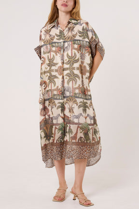 Jungle Collar Shirt Midi Dress