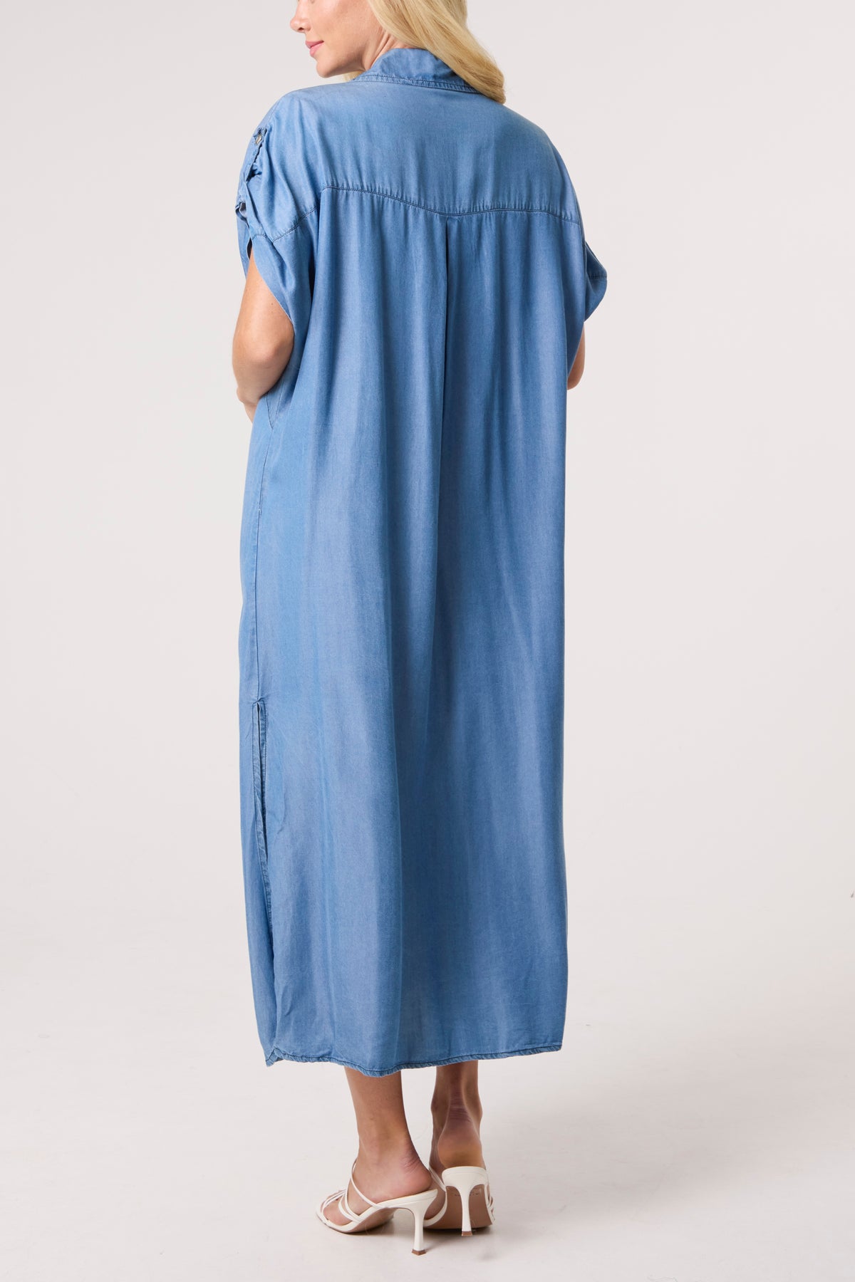 Tencel Short Sleeve Midi Shirt Dress