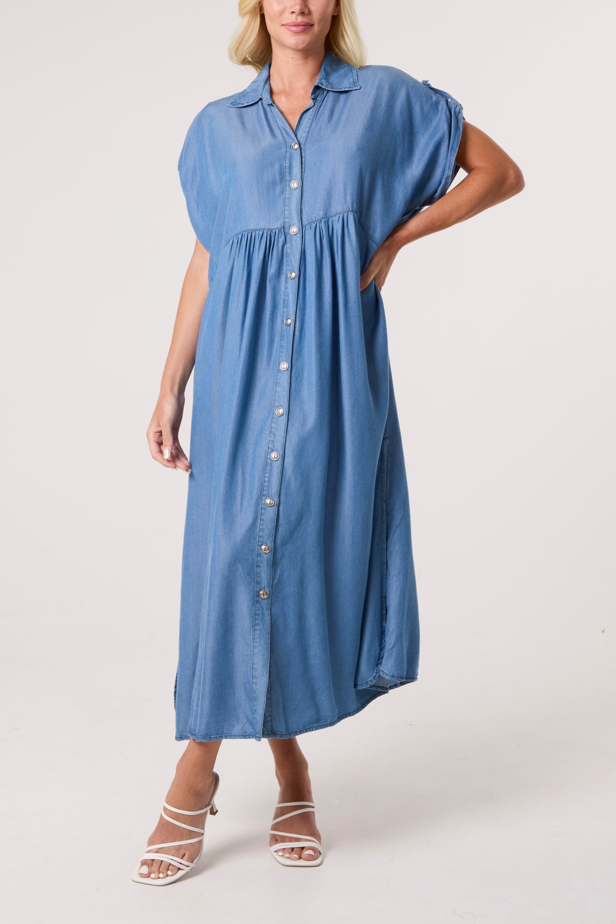 Tencel Short Sleeve Midi Shirt Dress