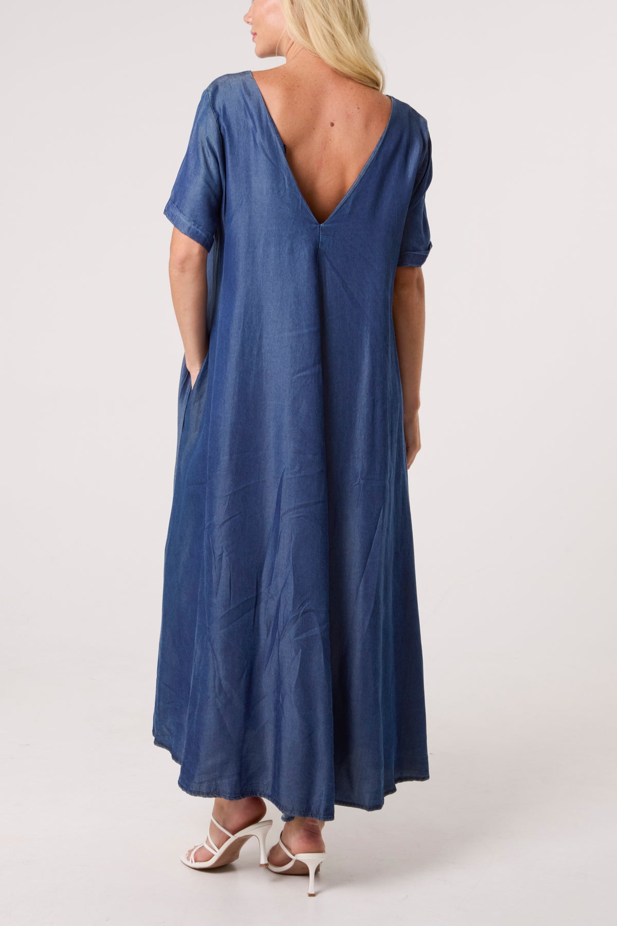 Double V-Neck Tencel Midi Dress